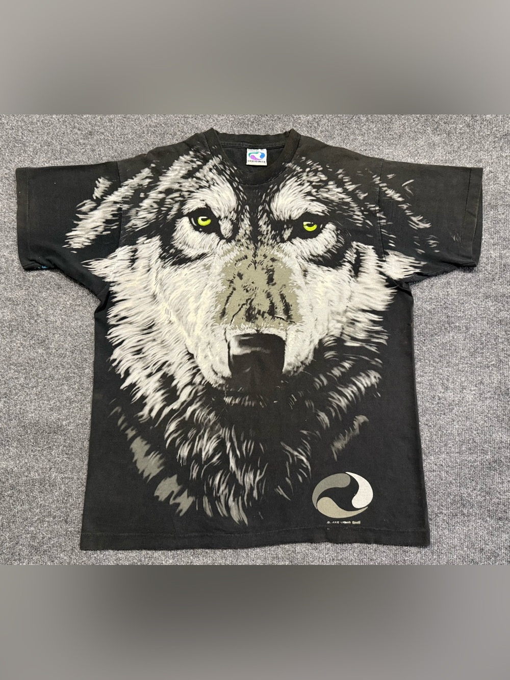 Vintage 90s Wolf And Moon Liquid Blue AOP T-Shirt XL Nature Outdoors